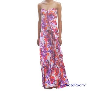 Va Va Voom silky watercolor floral strapless Maxi Dre…